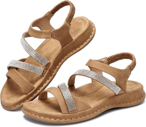Womens Sandals Dressy Comfortable: Arch Support Soft Insole Sandal for Women - Rhinestones Casual Walking Summer Shoes in Kuwait