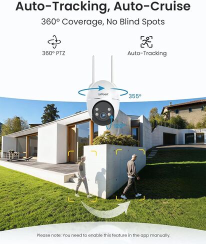 ieGeek Solar Security Cameras Wireless Outdoor, WiFi Surveillance Camera with Solar Panel & 9000mAh Battery, 24/7 Recording, 360° Panoramic View, Auto Tracking, 2K Color Night Vision, No Subscription in Kuwait