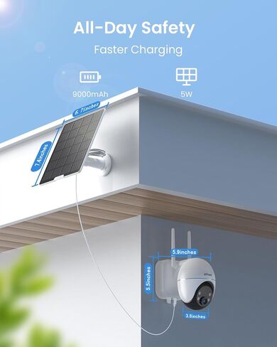 ieGeek Solar Security Cameras Wireless Outdoor, WiFi Surveillance Camera with Solar Panel & 9000mAh Battery, 24/7 Recording, 360° Panoramic View, Auto Tracking, 2K Color Night Vision, No Subscription in Kuwait