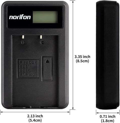 Norifon BLS-1 LCD USB Charger for Olympus E-400, E-420, E-450, E-600 | Compatible with Olympus E-620, E-M10, E-P1, E-P2, E-P3, E-PL1, E-PL2, E-PL3, E-PL5, E-PL6, E-PL7, E-PM1, E-PM2 in Kuwait