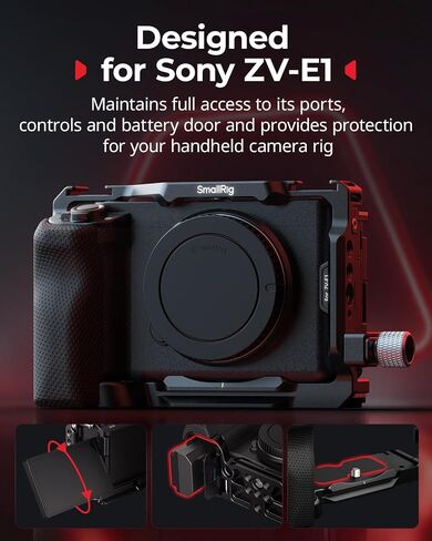 SmallRig ZV-E1 Cage Kit with Silicone Grip and Cable Clamp for HDMI, Full Camera Cage Kit for Sony ZV-E1, Built-in Quick Release Plate for Arca-Type, Cold Shoe Mounts, for DJI Mic 2 in Kuwait