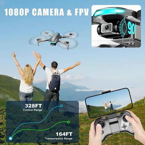 Drone with Camera for Adults and Beginners, 1080P HD FPV Foldable Mini Drones for Kids, 2 Batteries, Carrying Case, Trajectory Flight, Gravity Control, One-Key Takeoff/Landing, 360° Flip, Gift for Boy in Kuwait