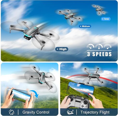 Drone with Camera for Adults and Beginners, 1080P HD FPV Foldable Mini Drones for Kids, 2 Batteries, Carrying Case, Trajectory Flight, Gravity Control, One-Key Takeoff/Landing, 360° Flip, Gift for Boy in Kuwait