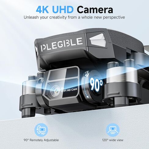 PLEGBLE Drones with Camera for Adults 4K, Beginner FPV Drone, 3 Batteries | Brushless Motor, Under 249g, 45 Mins Flight Time, Foldable Design, One-Key Start, Toys Gifts for Kids in Saudi Arabia