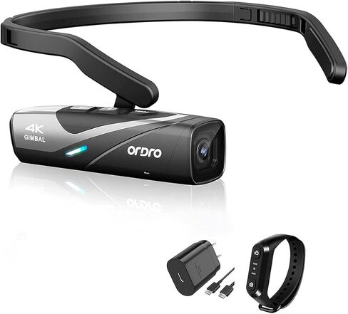 ORDRO EP8 4K 60FPS Head-Mounted Camera with 2-Axis Gimbal Stabilizer | Wearable Vlog Cam | Auto Focus, WiFi App & Remote Control | Includes 64GB Card in Kuwait