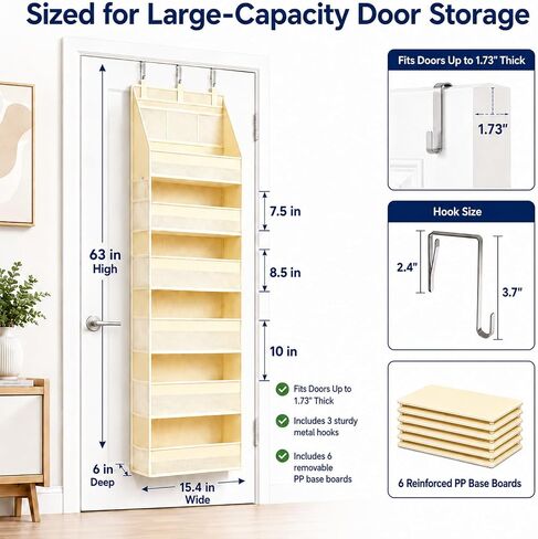 Heavy Duty Over the Door Organizer for Nursery: 55 lb Capacity | Large-Capacity Hanging Storage: 6 shelves + 13 pockets, reinforced rods and 6 PP boards support 55 lb and reduce sagging in Kuwait