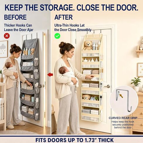 Heavy Duty Over the Door Organizer for Nursery: 55 lb Capacity | Large-Capacity Hanging Storage: 6 shelves + 13 pockets, reinforced rods and 6 PP boards support 55 lb and reduce sagging in Kuwait