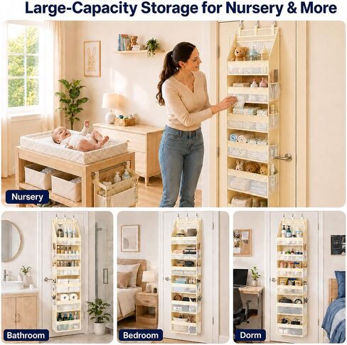 Heavy Duty Over the Door Organizer for Nursery: 55 lb Capacity | Large-Capacity Hanging Storage: 6 shelves + 13 pockets, reinforced rods and 6 PP boards support 55 lb and reduce sagging in Kuwait