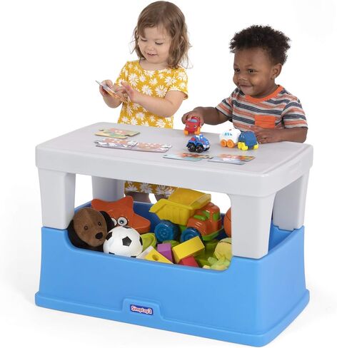 Simplay3 Play Around Toy Box Table, Multipurpose Kids Toy Box and Toddler Play Table for Toys, Art Supplies, Crafts, Durable, Plastic Large Toy Box, Made in USA in Kuwait