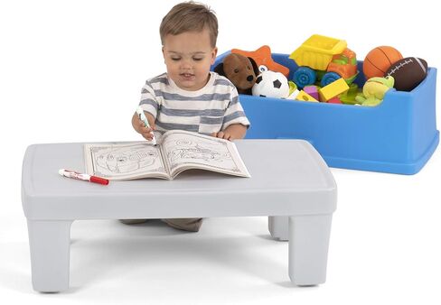 Simplay3 Play Around Toy Box Table, Multipurpose Kids Toy Box and Toddler Play Table for Toys, Art Supplies, Crafts, Durable, Plastic Large Toy Box, Made in USA in Kuwait