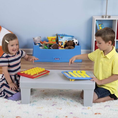 Simplay3 Play Around Toy Box Table, Multipurpose Kids Toy Box and Toddler Play Table for Toys, Art Supplies, Crafts, Durable, Plastic Large Toy Box, Made in USA in Kuwait