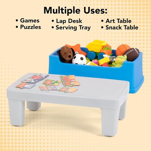 Simplay3 Play Around Toy Box Table, Multipurpose Kids Toy Box and Toddler Play Table for Toys, Art Supplies, Crafts, Durable, Plastic Large Toy Box, Made in USA in Kuwait