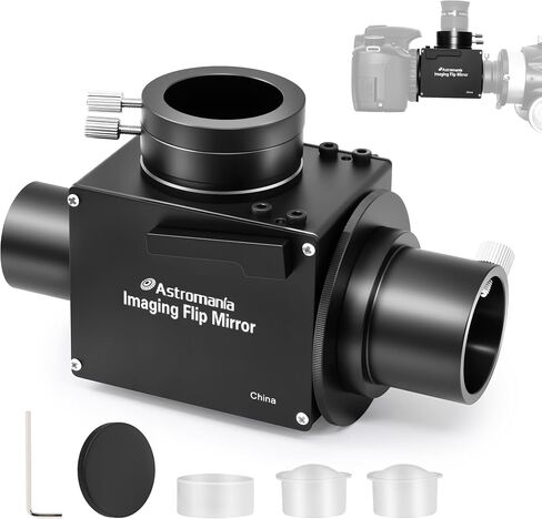 Astromania 1.25inch Flip Mirror for Astronomical Telescopes Eyepiece Camera | Makes Astrophotography Much Easier,T2 Thread for Camera Adapter,Accurate Focusing Via Eyepiece,1.25" Connector Telescope Side in Kuwait