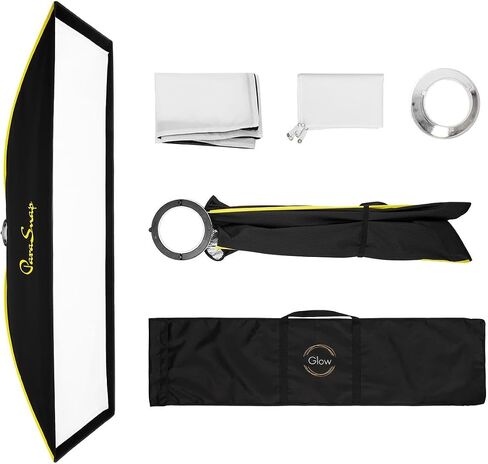 Glow ParaSnap 14x60 Strip New Generation SterlingFibre Bowens Mount Softbox w/External & Internal Diffusers, 144mm Bowens Speedring, Soft Box Speedring Adapter for Studio Speedlight Softbox Lighting in Kuwait