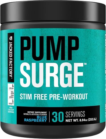 Jacked Factory Pumpsurge Caffeine Free Pre Workout for Men & Women - Nootropic Booster & Stim Free Pre Workout - Intense Pumps, Enhanced Focus - 30 Servings, Strawberry Lemonade in Kuwait
