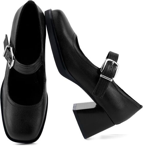 Mary Jane Heels for Women, Square Toe Pumps, Buckle Strap, Chunky Heel | Vintage-Inspired Closed-Toe Comfort for Office, Business Casual, Parties, Weddings and Daily Wear in Saudi Arabia