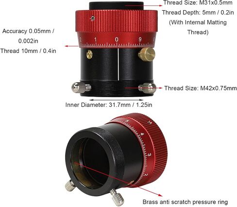 Telescope Double Helical Focuser 1.25 Inch Aluminum Alloy with 10mm Focusing Stroke for Astronomical Observation and Astrophotography in Kuwait