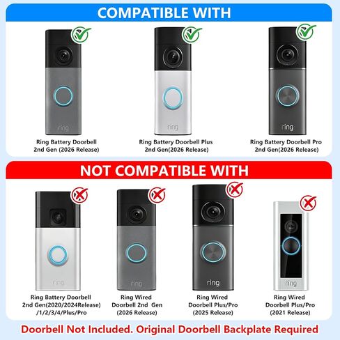 No-Drill Anti-Theft Mount for Ring Battery Doorbell/Plus/Pro (2nd Gen 2026 Newest), Metal Door Clamp Mounting Bracket for Ring Camera Doorbell, Doorbell Holder for Apartments/Rental, Easy to Install in Kuwait