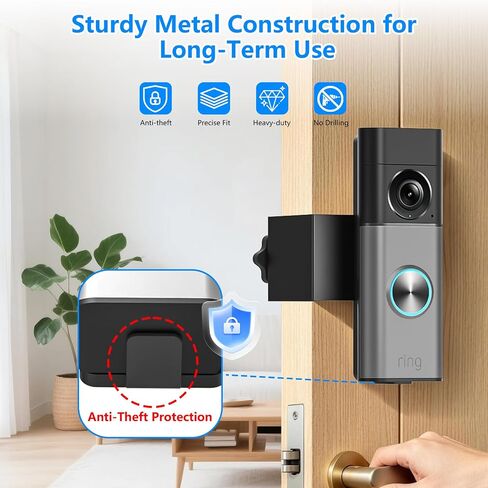 No-Drill Anti-Theft Mount for Ring Battery Doorbell/Plus/Pro (2nd Gen 2026 Newest), Metal Door Clamp Mounting Bracket for Ring Camera Doorbell, Doorbell Holder for Apartments/Rental, Easy to Install in Kuwait