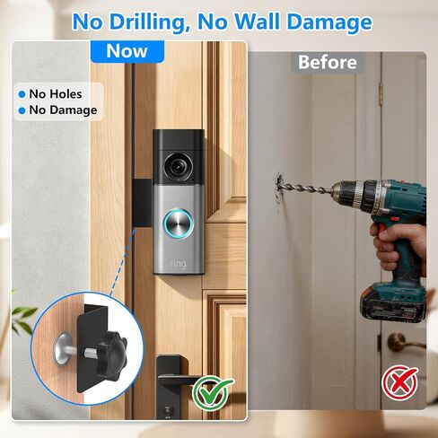 No-Drill Anti-Theft Mount for Ring Battery Doorbell/Plus/Pro (2nd Gen 2026 Newest), Metal Door Clamp Mounting Bracket for Ring Camera Doorbell, Doorbell Holder for Apartments/Rental, Easy to Install in Kuwait
