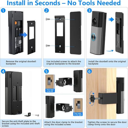 No-Drill Anti-Theft Mount for Ring Battery Doorbell/Plus/Pro (2nd Gen 2026 Newest), Metal Door Clamp Mounting Bracket for Ring Camera Doorbell, Doorbell Holder for Apartments/Rental, Easy to Install in Kuwait
