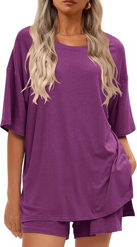 2 Piece Short Sets for Women Oversized Summer Outfits Matching Lounge Sets | Oversized Top & Loose Shorts, Vacation Travel Outfit, Practical 2 Pockets in Kuwait