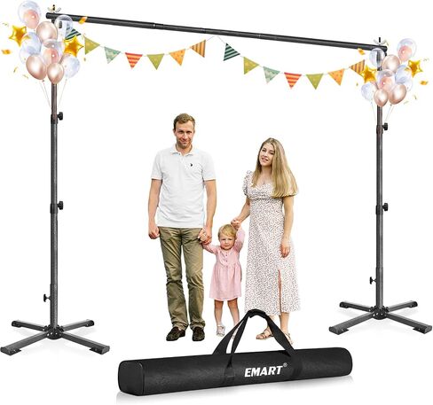 EMART 10x7ft Adjustable Backdrop Stand Kit with Foldable Cross Flat Base | Portable Pipe and Drape Photo Background Frame for Photography, Party, Wedding, Birthday, Photography Studio in Kuwait