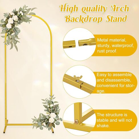 Metal Arch Stand and Cover Set,1 Purple Spandex Fitted Backdrop with 1 Gold Wedding Arched Stand Frame for Parties Birthday Baby Shower Bridal Banquet Decoration (6FT) in Saudi Arabia