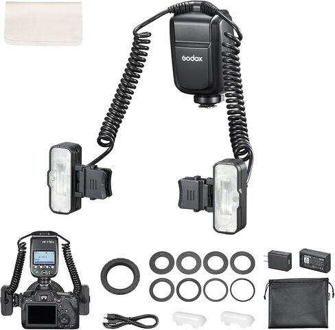 Godox MF-T76 S Macro Twin Flash for Sony, 76Ws TTL HSS Flash with 2.4G Wireless, 0°-150° Adjustable Dual Heads, 1.2s Fast Recycle, Built-in Modeling Lamp for Dental Jewelry Macro Shooting in Kuwait