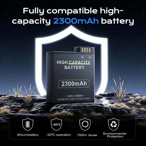for DJI Action 6 Batteries Compatible with Action 5 Pro/4/3/OSMO 360 | 3PCS 2300mAh Batteries with 3-Channel USB Fast Charger Kits in Kuwait