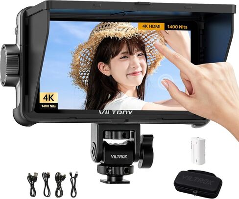 VILTROX 1400 Nits 5.5" Touch Camera Field Monitor 4K@60Hz HDMI Loop in/Out | DC-550 Pro II, 1920x1080 IPS Screen, USB & Wi-Fi Camera Control, Onion Skin, Auto Vertical UI, 3D LUT, Multi Power, Full Kit in Kuwait
