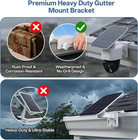 2 Pack White Stainless Steel Gutter Mount for Eufy SoloCam S340 E30 E42 S330, No Drill Universal Bracket Compatible with Solar Panel Outdoor Camera in Kuwait