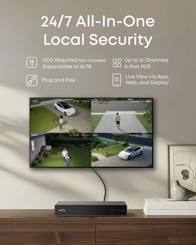 eufy Security Network Video Recorder S4, No HDD, Expandable to 16TB, 8CH Up to 16CH, Local AI Agent, Smart Video Search, 24/7 Recording, Only Works with eufy PoE Cams and Devices in Kuwait