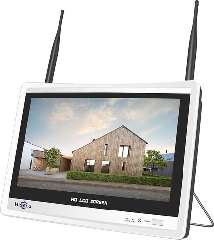 No HDD 12Inch LCD Wireless WiFi NVR 10 Channels Network Video Recorder, 1080P/3MP/5MP Motion Detection Zones, Built-in Speaker, 24/7 Recording, Work with Hiseeu Wireless Cameras in Kuwait