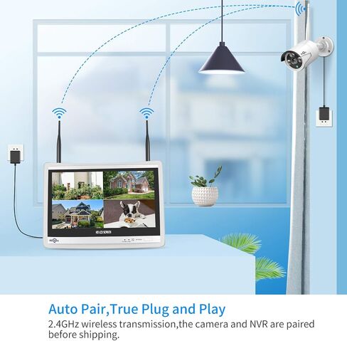 No HDD 12Inch LCD Wireless WiFi NVR 10 Channels Network Video Recorder, 1080P/3MP/5MP Motion Detection Zones, Built-in Speaker, 24/7 Recording, Work with Hiseeu Wireless Cameras in Kuwait