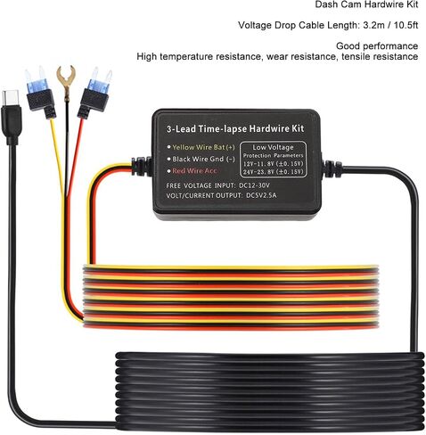 Generic Type C Dash Cam Hardwire Kit 12V-30V to 5V Power Cord 3.2m Cable with Built in Safety Measures for Dash Cam GPS Detector in Kuwait