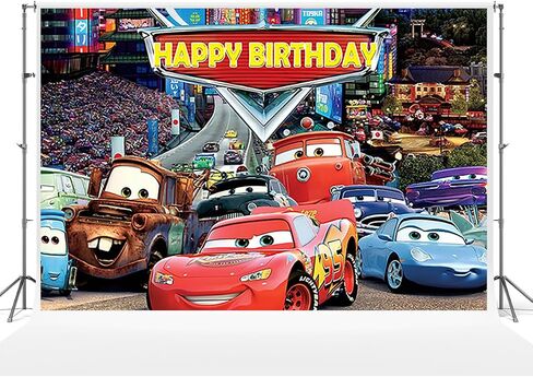 ZHANGKU 59x38in Car Backdrop for Birthday Party Lightning McQueen Banner Party Supplies Decorations in Kuwait