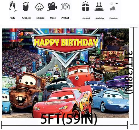 ZHANGKU 59x38in Car Backdrop for Birthday Party Lightning McQueen Banner Party Supplies Decorations in Kuwait