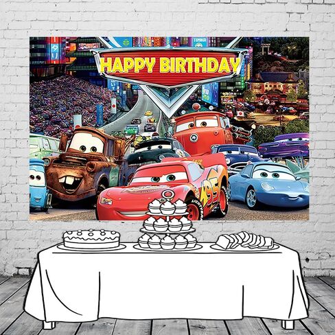 ZHANGKU 59x38in Car Backdrop for Birthday Party Lightning McQueen Banner Party Supplies Decorations in Kuwait