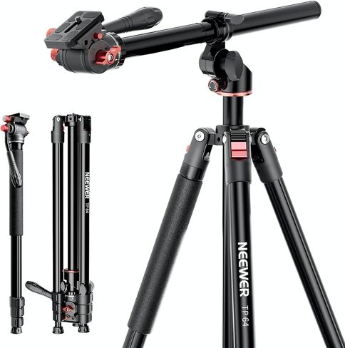 NEEWER Basics Overhead Camera Tripod Monopod with Fluid Head & Horizontal Center Column, 75.4 Inch Tall Metal DSLR Video Travel Stand, Arca Type QR Plate & Reversible Legs, Max Load 17.6 lb, TP015 in Kuwait