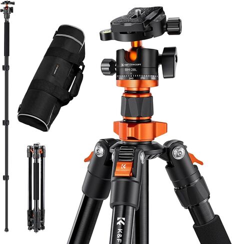 K&F CONCEPT 62" Compact Aluminum DSLR Camera Tripod | Detachable Monopod Tripod, 360° Ball Head, QR Plate, 22lbs Payload for Travel/Work, O254A1+BH-28L in Kuwait
