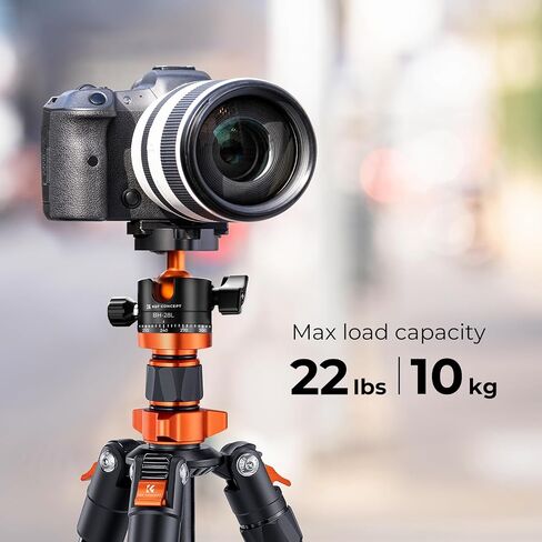 K&F CONCEPT 62" Compact Aluminum DSLR Camera Tripod | Detachable Monopod Tripod, 360° Ball Head, QR Plate, 22lbs Payload for Travel/Work, O254A1+BH-28L in Kuwait