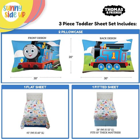 Sunny Side Up Mattel Thomas & Friends Toddler Sheet Set - 3 Piece Toddler Bedding Set Includes Pillow Cover - Super Soft Trains Microfiber Sheets in Kuwait