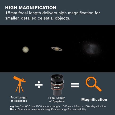 Celestron Ultima Edge 15mm 1.25" Eyepiece for Versatile Mid-Power Viewing | Versatile Mid-High Magnification, Sharp Edge-to-Edge Performance, Long Eye Relief, Twist-Up Rubber Eyecup, 5-Element Lens in Kuwait