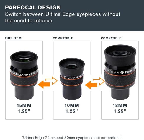 Celestron Ultima Edge 15mm 1.25" Eyepiece for Versatile Mid-Power Viewing | Versatile Mid-High Magnification, Sharp Edge-to-Edge Performance, Long Eye Relief, Twist-Up Rubber Eyecup, 5-Element Lens in Kuwait
