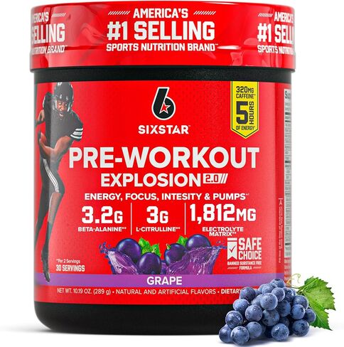 Six Star Pre-Workout Powder for Men & Women, Fruit Punch, 30 Servings | Preworkout Explosion 2.0 Energy Powder Drink Mix with Beta-Alanine & Caffeine - Energy, Focus, Intensity, & Muscle Pumps in Kuwait
