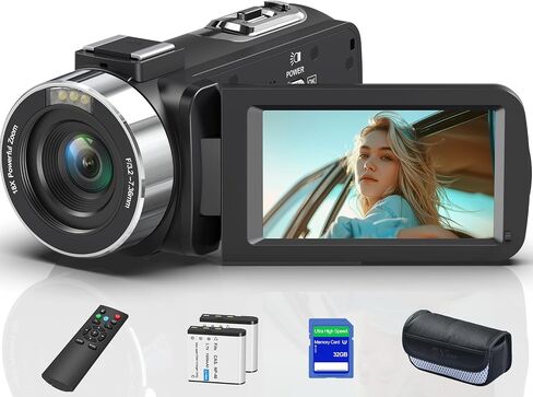 8K 64MP Video Camera 18X Digital Camcorder Video Camera for YouTube 3.0 inch Flip Screen Camcorder Vlogging Camera with 32GB SD Card, 2.4G Remote Control, Two Batteries in Kuwait