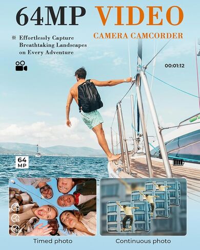 8K 64MP Video Camera 18X Digital Camcorder Video Camera for YouTube 3.0 inch Flip Screen Camcorder Vlogging Camera with 32GB SD Card, 2.4G Remote Control, Two Batteries in Kuwait