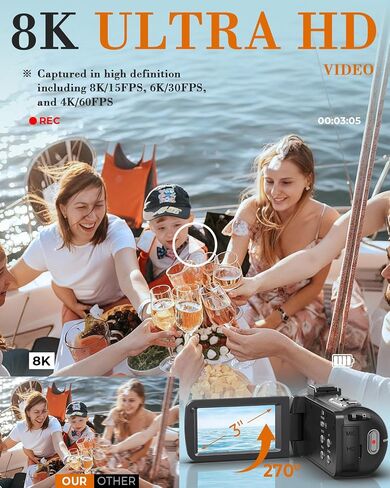 8K 64MP Video Camera 18X Digital Camcorder Video Camera for YouTube 3.0 inch Flip Screen Camcorder Vlogging Camera with 32GB SD Card, 2.4G Remote Control, Two Batteries in Kuwait