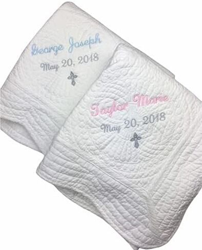 Personalized Baby Blanket – Custom Name, Monogram & Birth Stats, Soft Cotton Heirloom Quilt Keepsake, Unique Baby Gift for Boys & Girls (Name with Large Letter) in Kuwait
